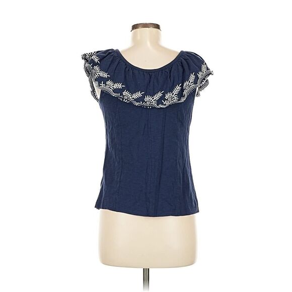 Anthropologie Moulinette Soeurs Embroidered Nautical Navy Sz Medium Top - Picture 5 of 9